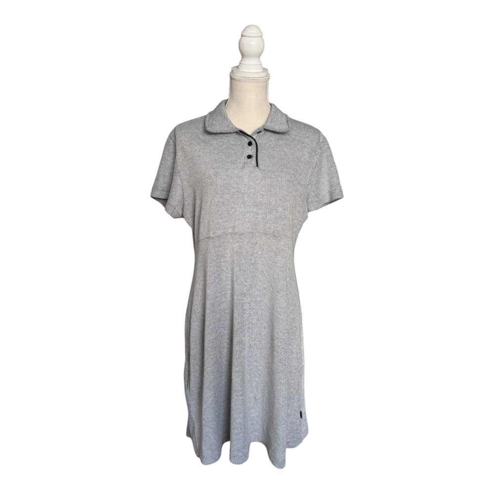 Guess Golf Dress Womens Grey White Stripe Ribbed Short Sleeve Polo Mini A-Line